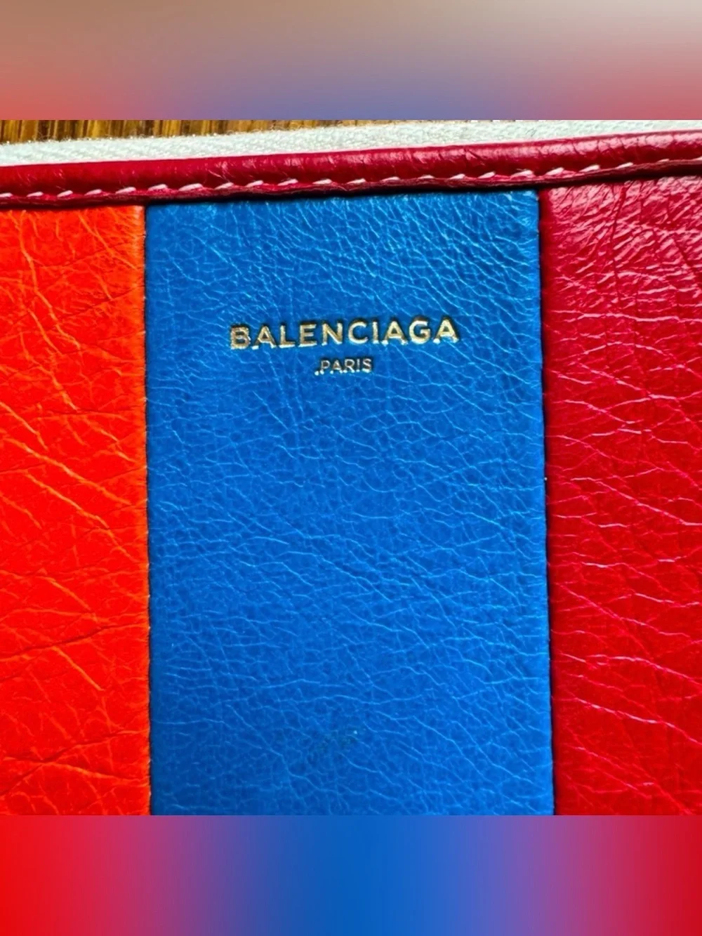 Balenciaga Multicolor Striped Leather Zip Wallet - Green/Orange/Blue/Red